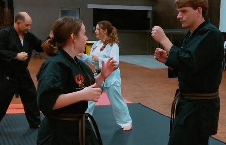 Four Kan Zen Ryu Karate students training